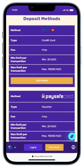 Lets Lucky app with deposit methods 